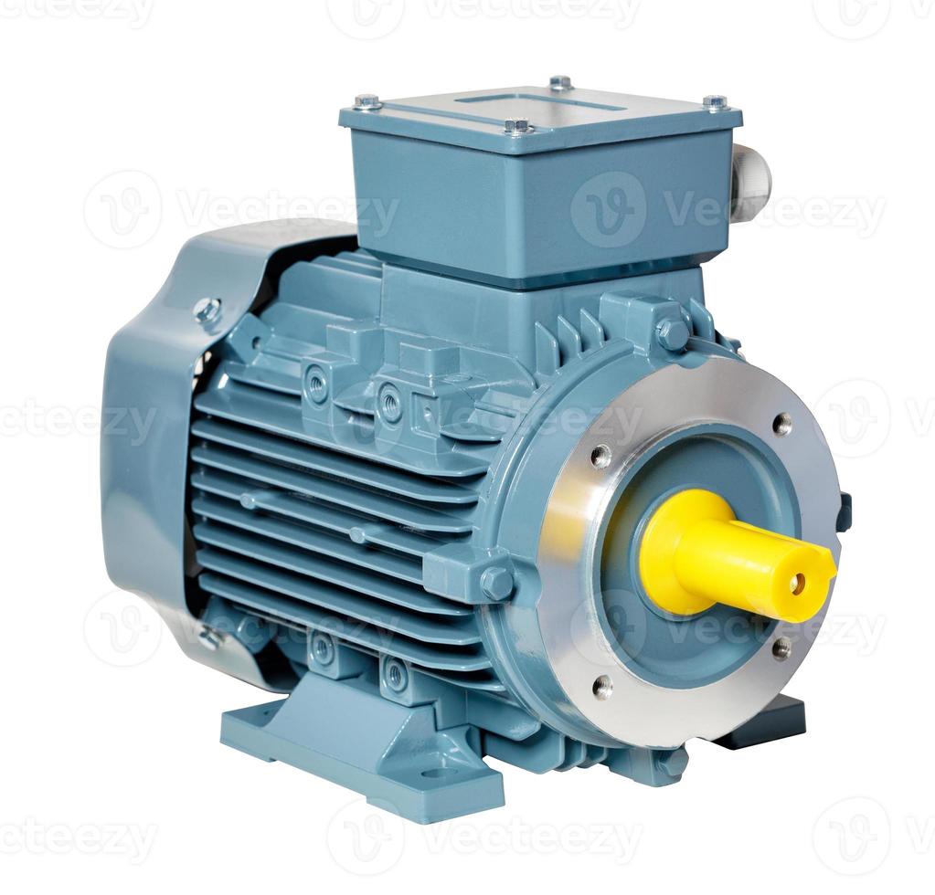Industrial electric motor close-up. Isolated on white background. photo