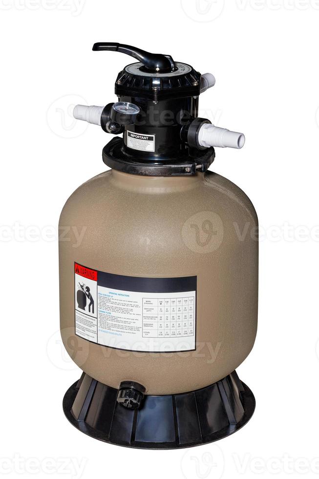 Ceramic flask sand filter for swimming pools on a white isolated background. photo