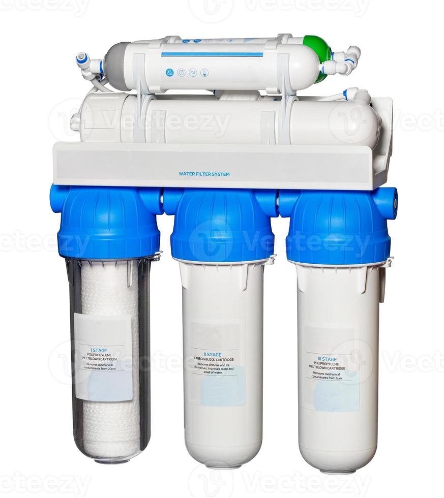 Reverse osmosis water filter system. Isolated on white background. photo