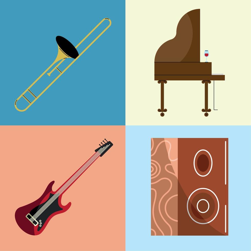 cuatro iconos de instrumentos musicales vector