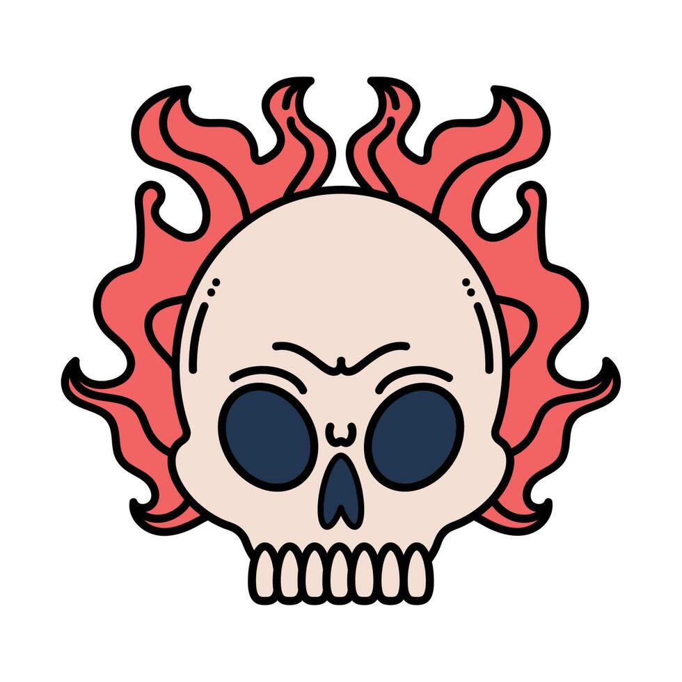 skull with flames tattoo vector