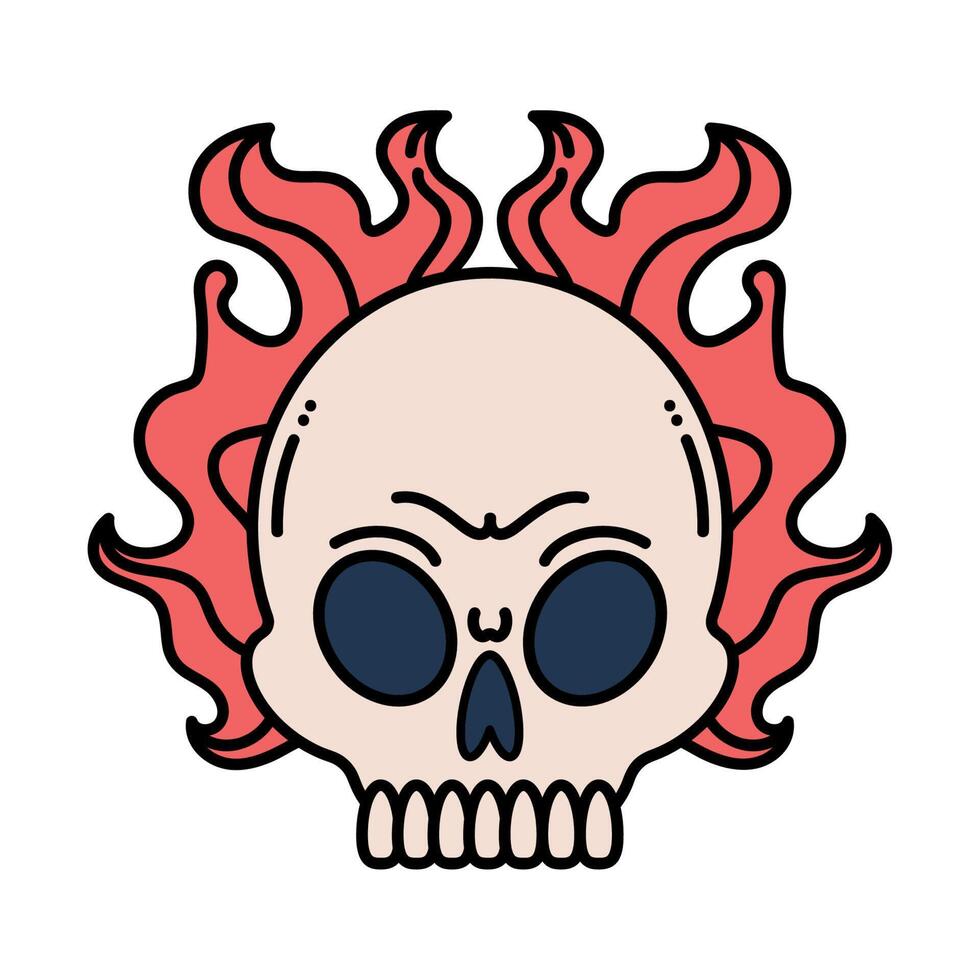 skull with flames tattoo vector