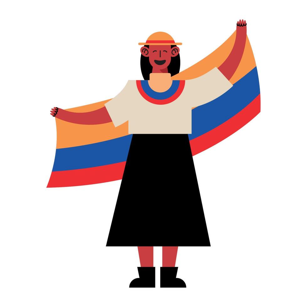 mujer colombiana con bandera vector