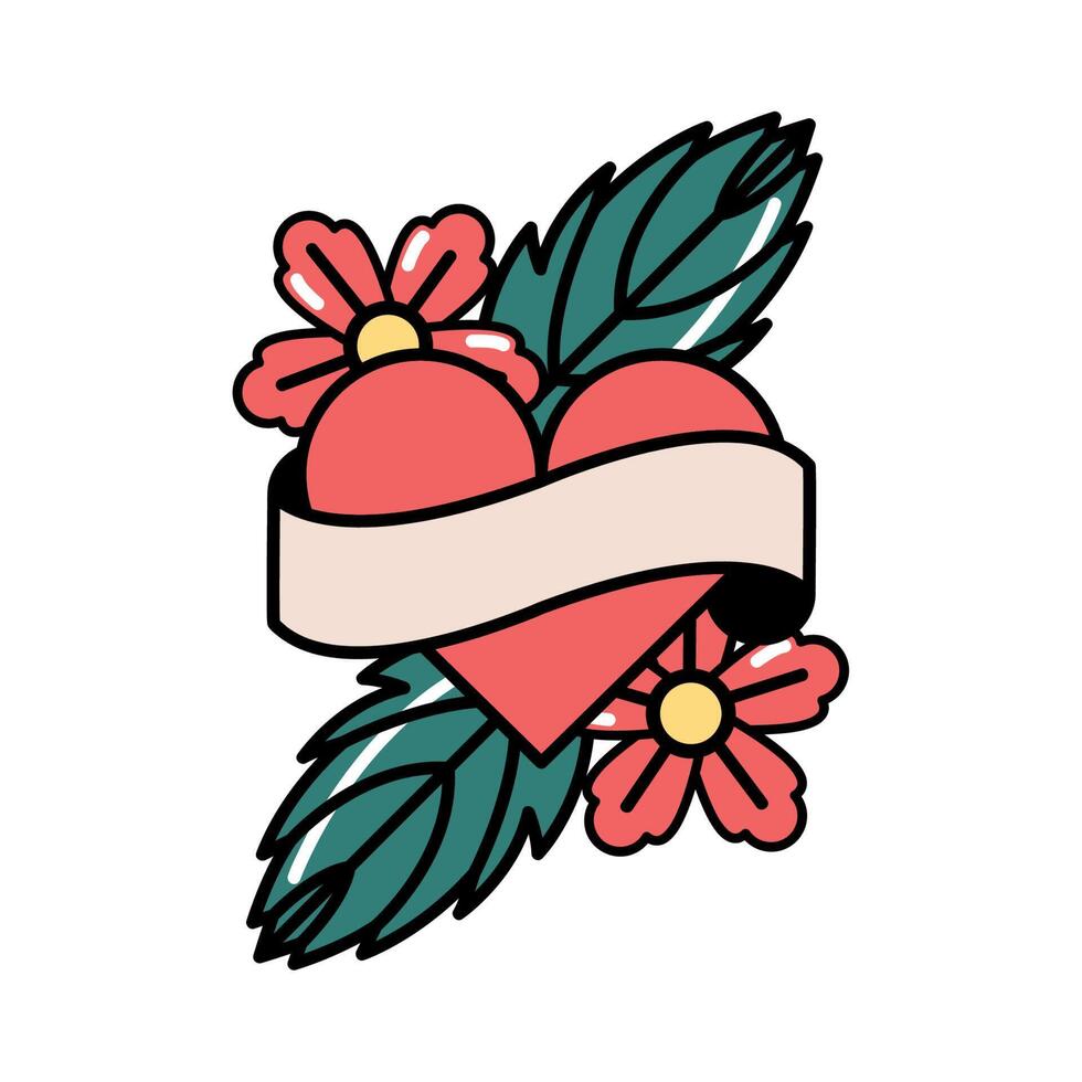 heart with flower tattoo vector