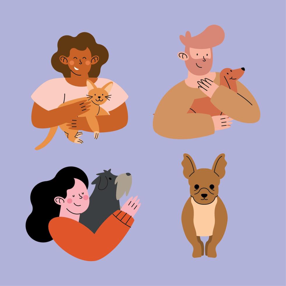 three persons and pets vector