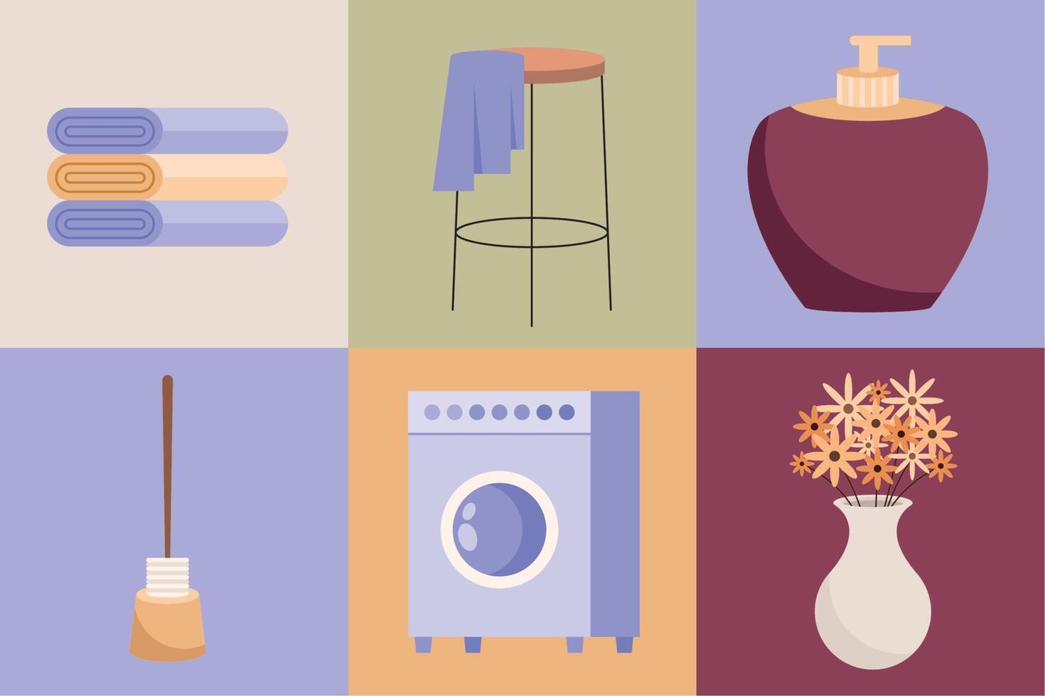 six bathrooms and toilet icons vector