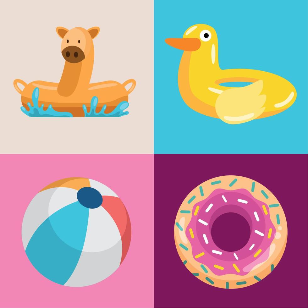 piscina hinchables cuatro iconos vector