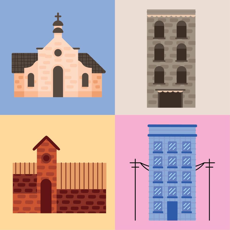 four city places icons vector