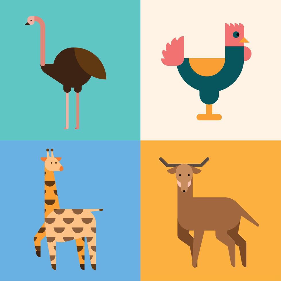 estilo de formas básicas de cuatro animales vector