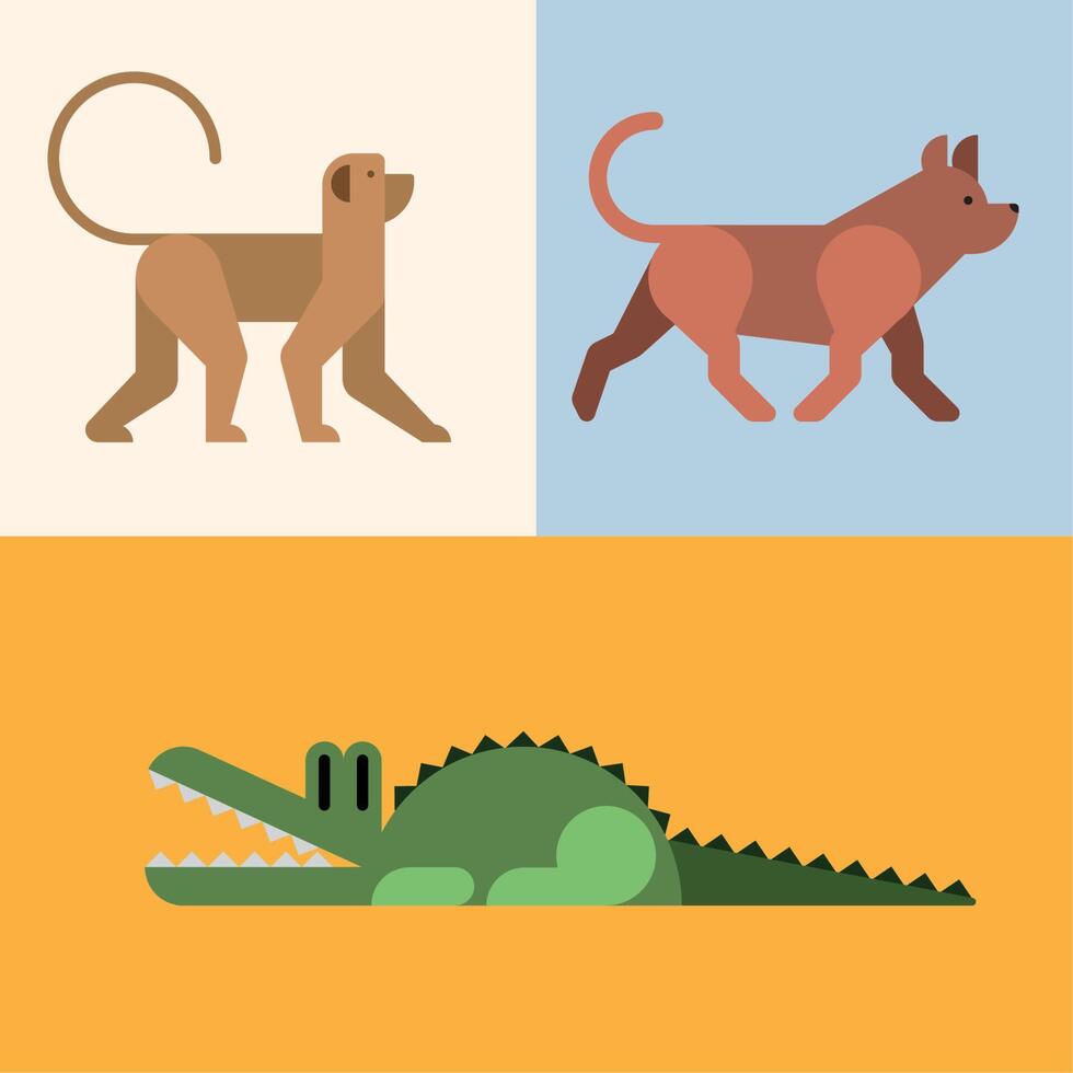 estilo de formas básicas de tres animales vector