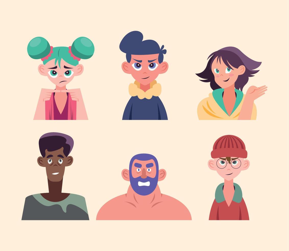 anime style six characters vector