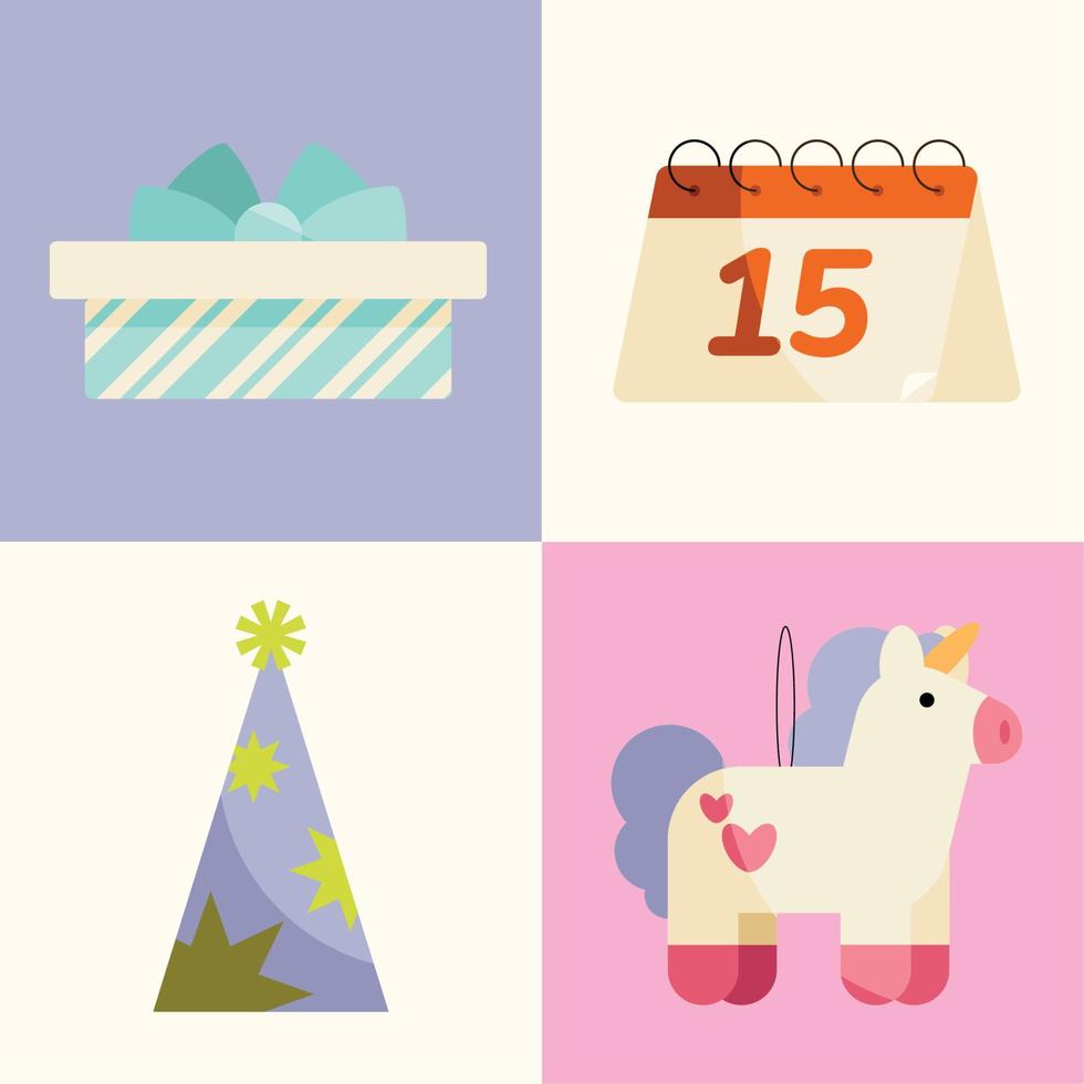 birthday party four icons vector