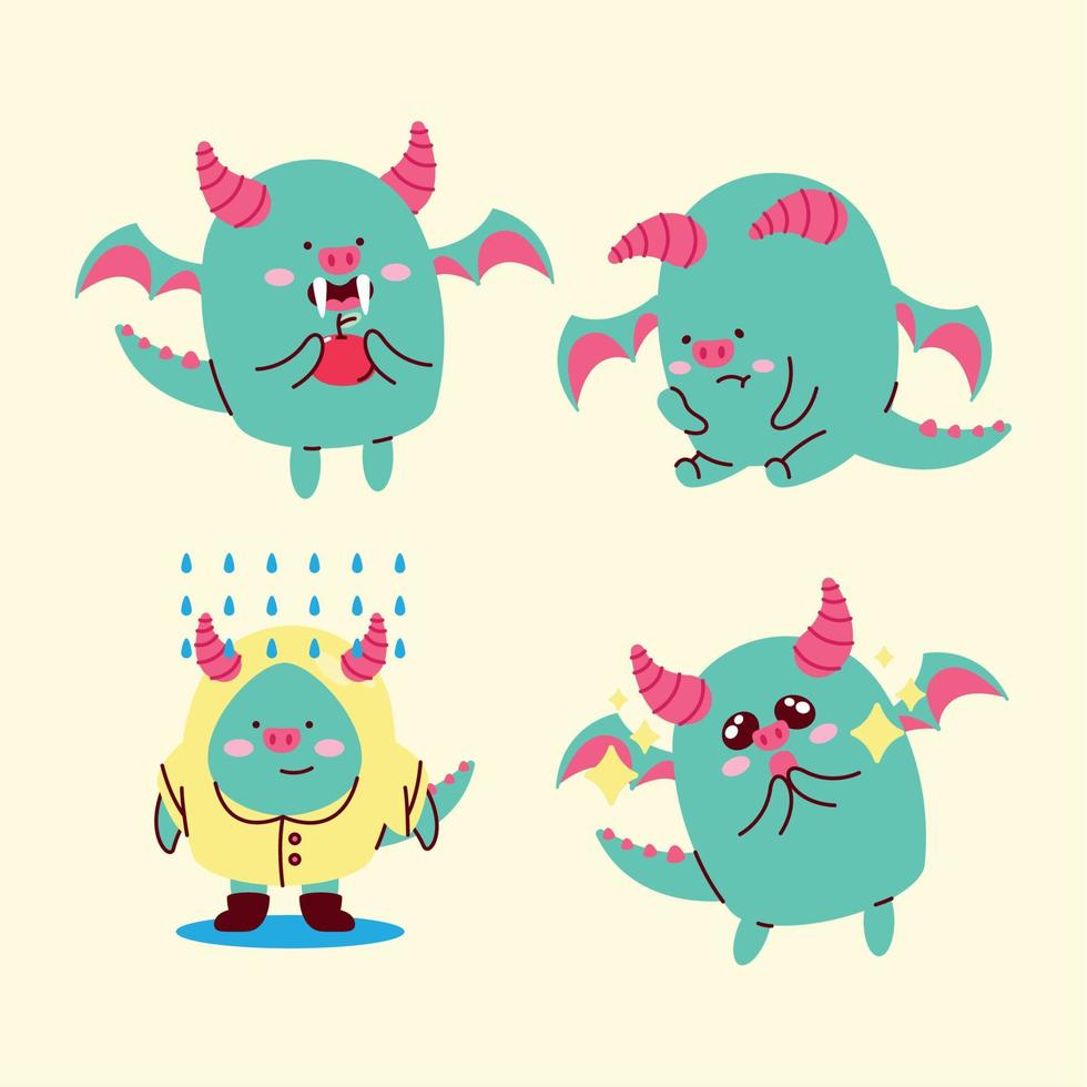 cuatro demonios personajes kawaii vector