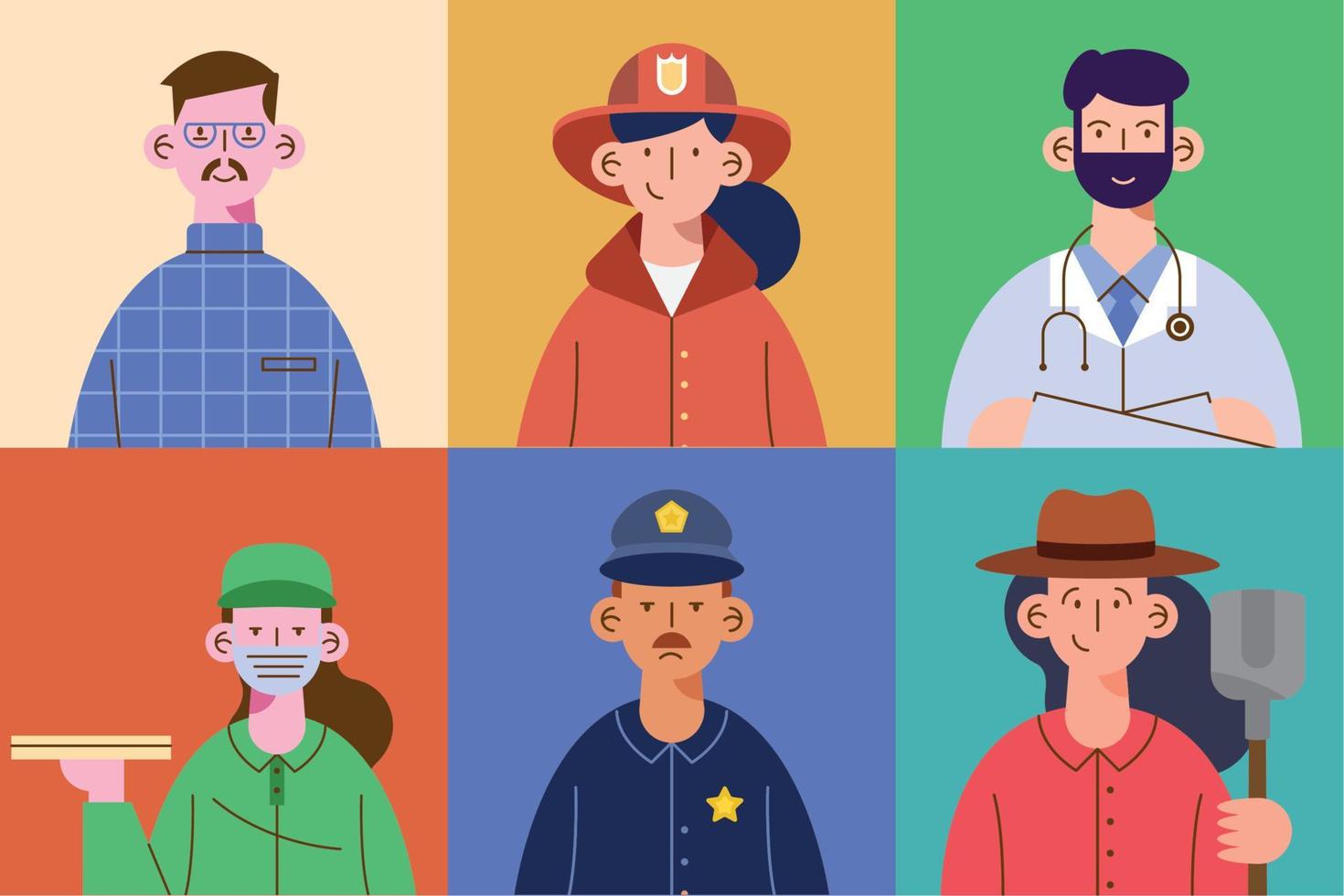 six professionals workers characters vector