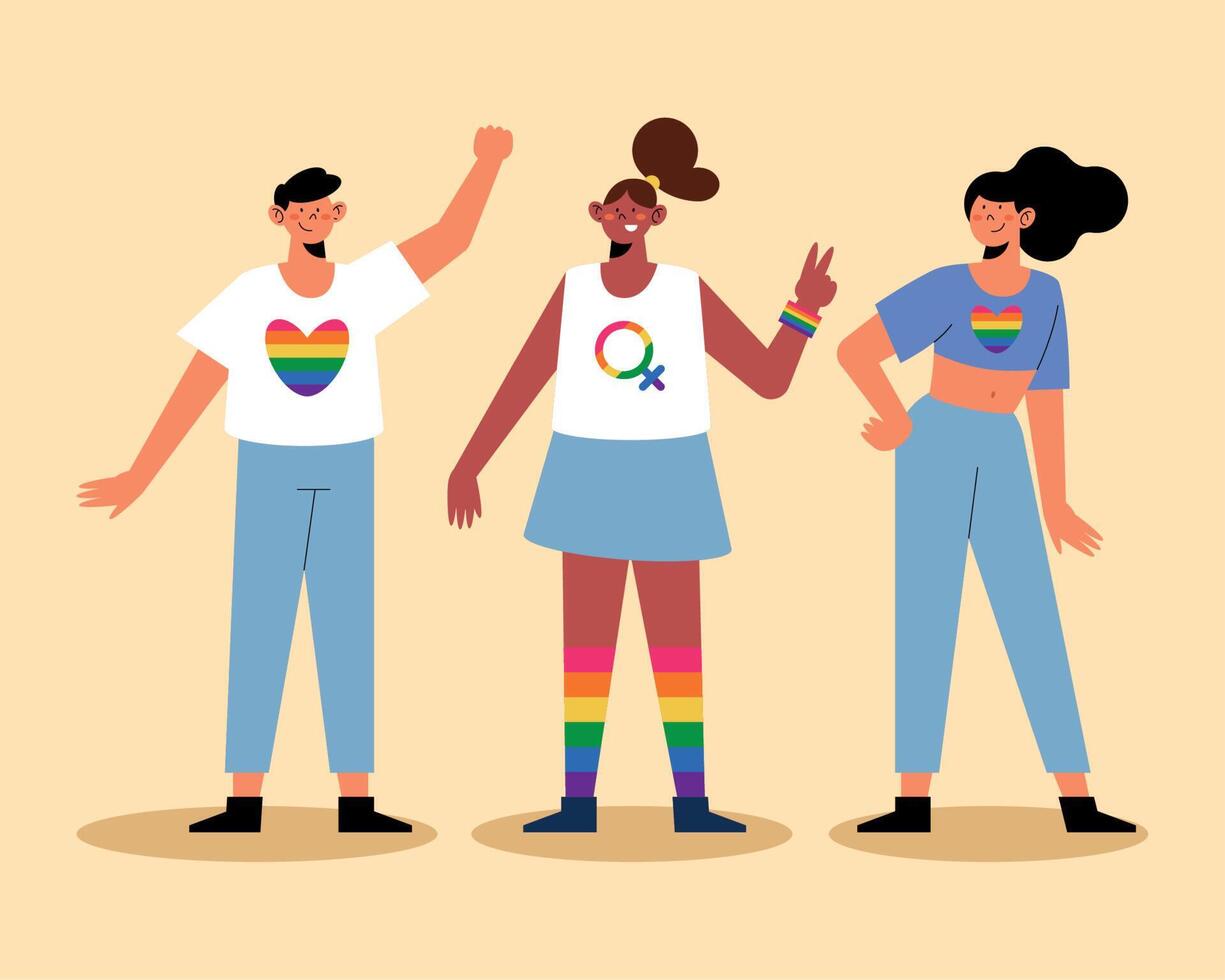 tres personas de la comunidad lgbtq vector