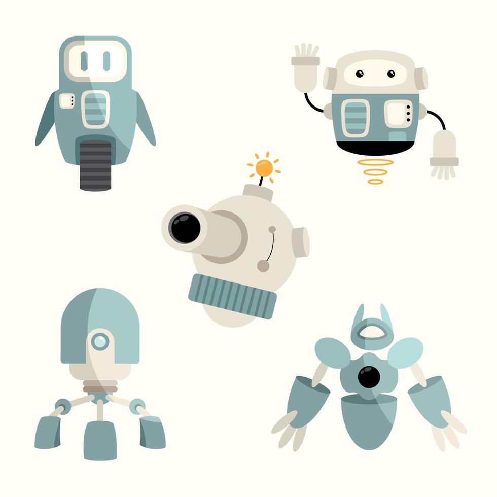 cinco robots grises vector