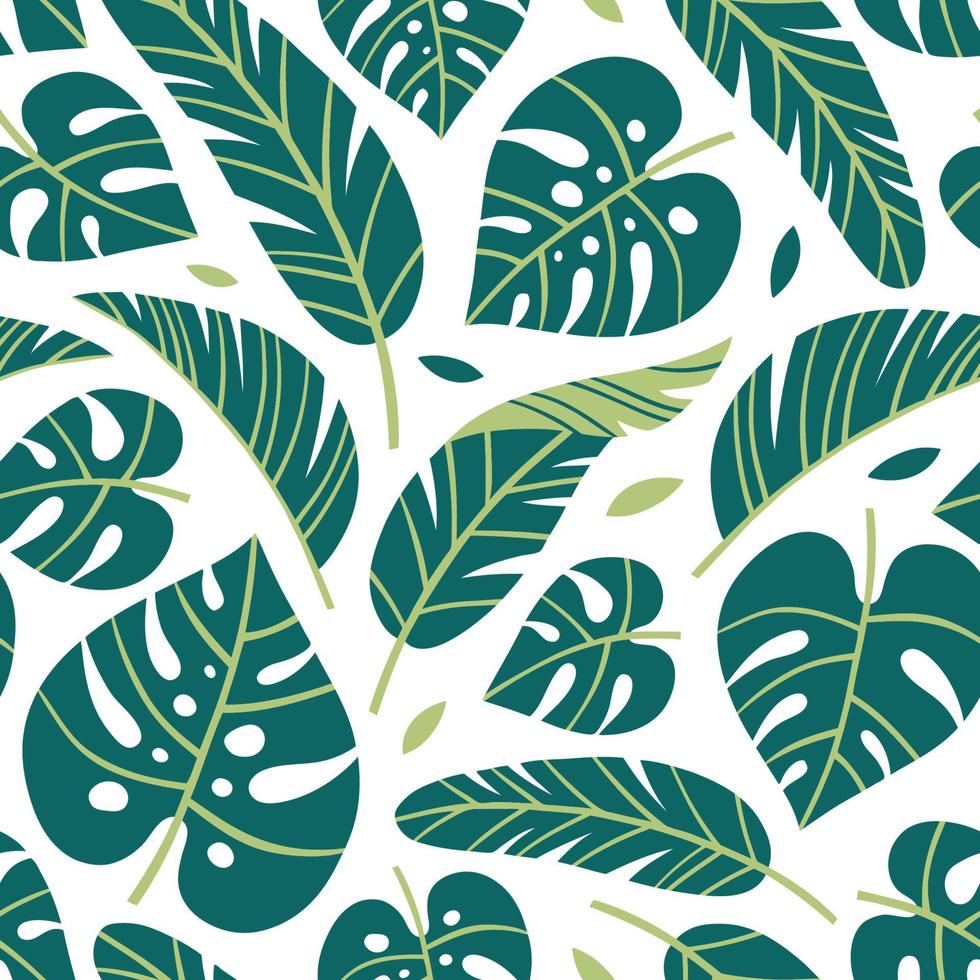 Hand drawn seamless pattern with tropical palm leaves. vector
