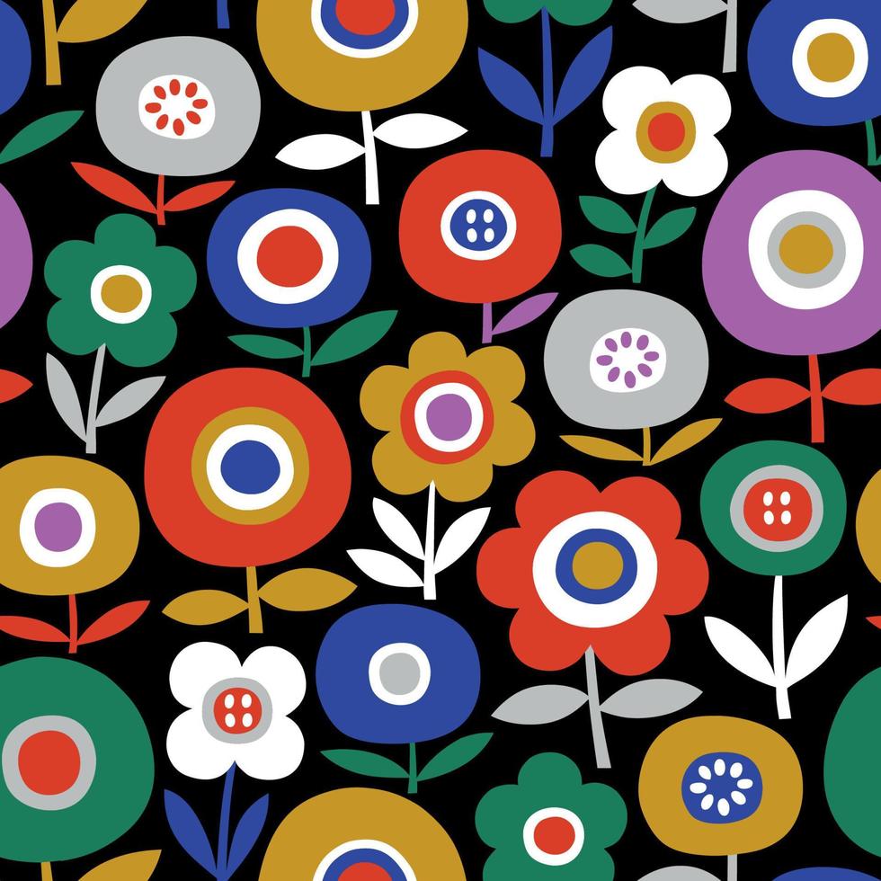 Seamless pattern with vintage Scandinavian flowers. vector