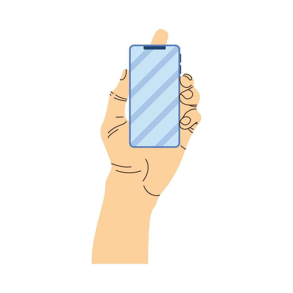 left hand with smartphone vector