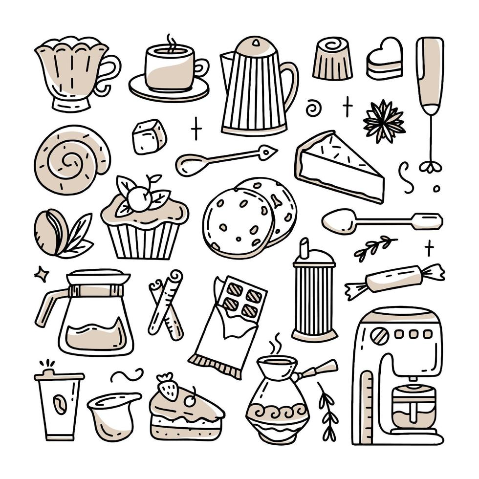 A set of elements for a coffee shop To use for posters banners postcards and packaging design Vector illustration in the style of hand drawn