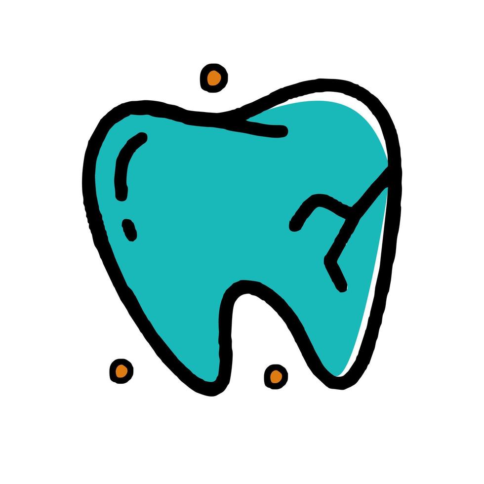 Tooth with Crack Halloween doodle style vector design Illustration Isolated on white background