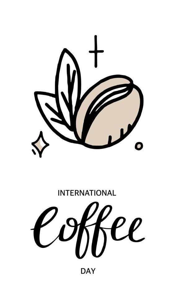 International Coffee Day in black and beige Vector illustration in hand drawn style