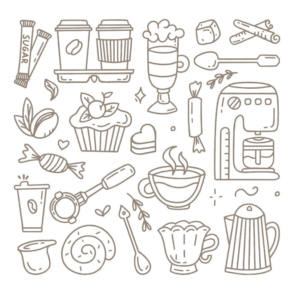 A set of elements for a coffee shop To use for posters banners postcards and packaging design Vector illustration in the style of hand drawn