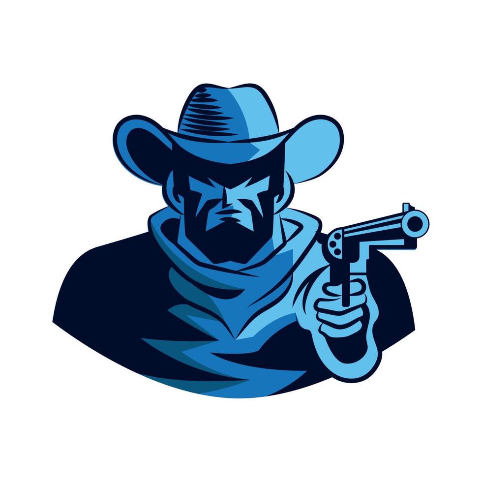 blue gunslinger with gun vector