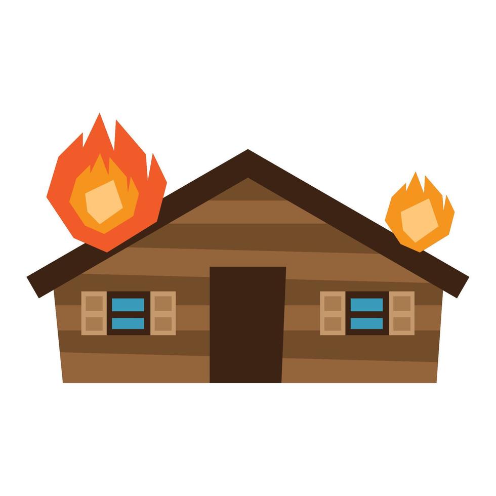 wooden house onfire facade vector