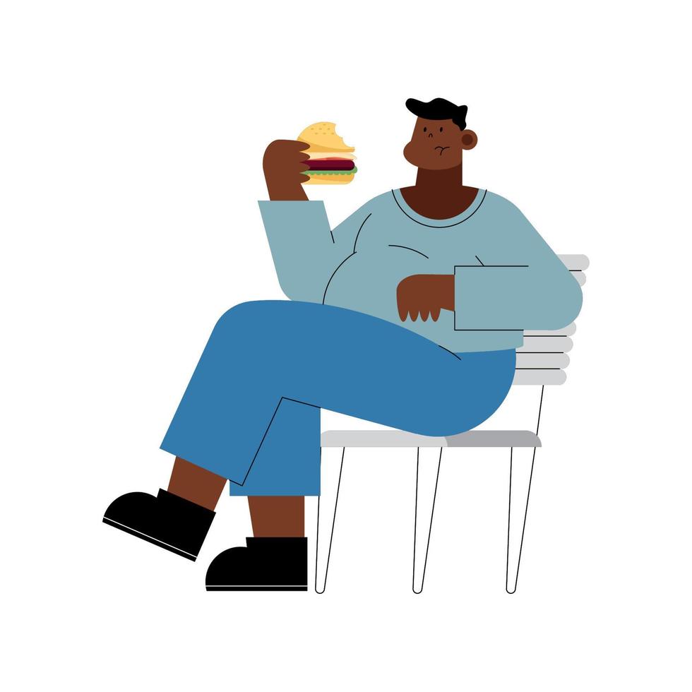 afro man eating hamburger vector