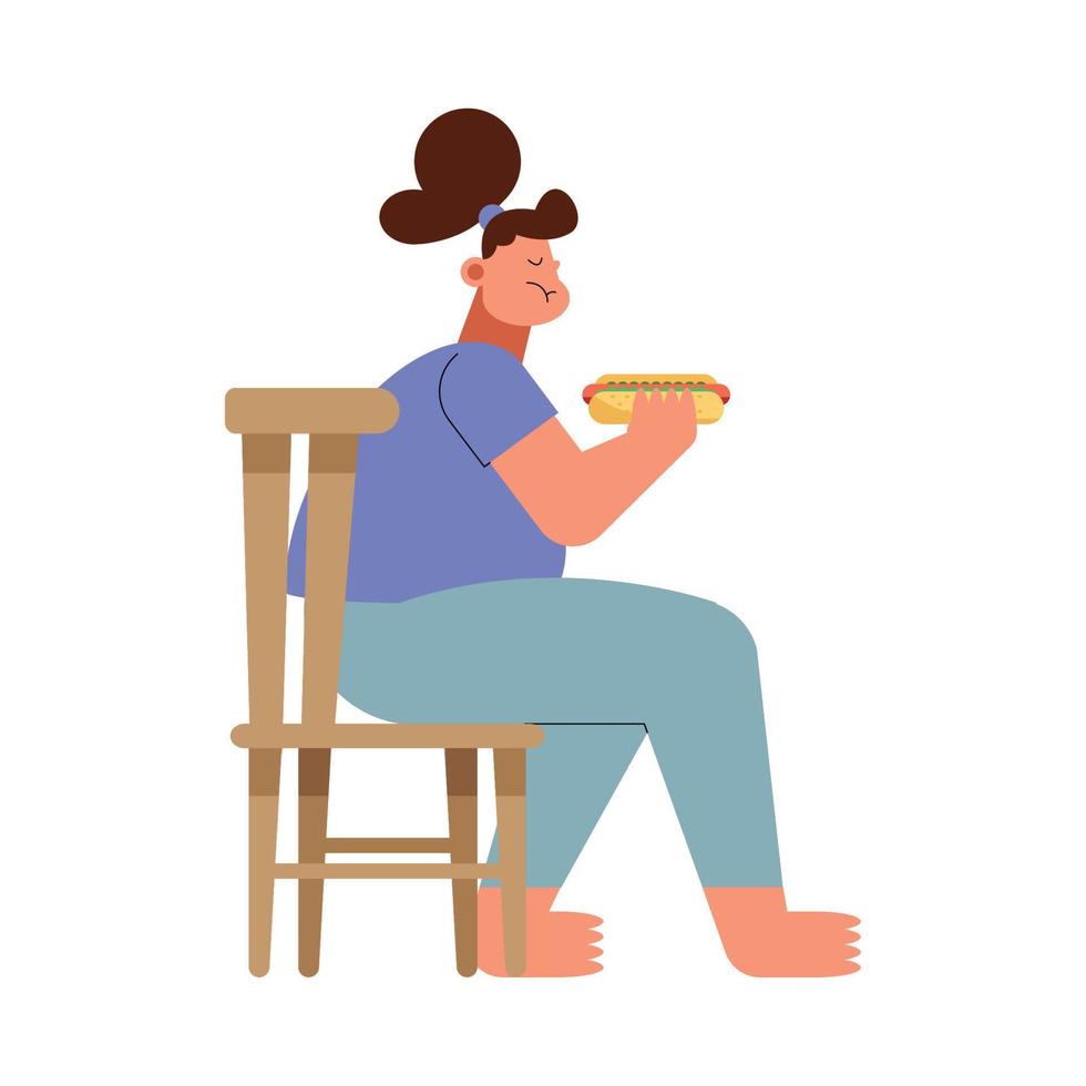 woman eating hot dog vector