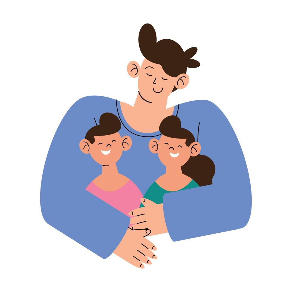 father hugging kids vector