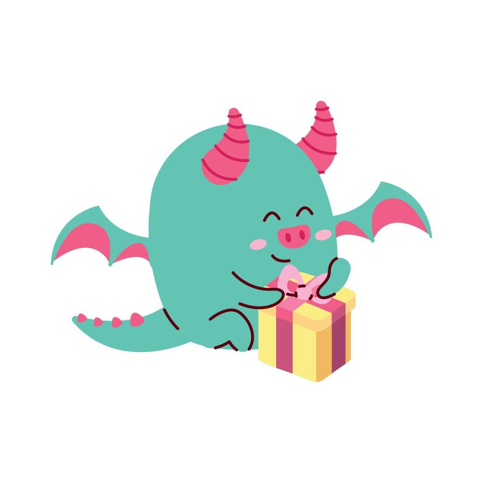 demon with gift kawaii vector