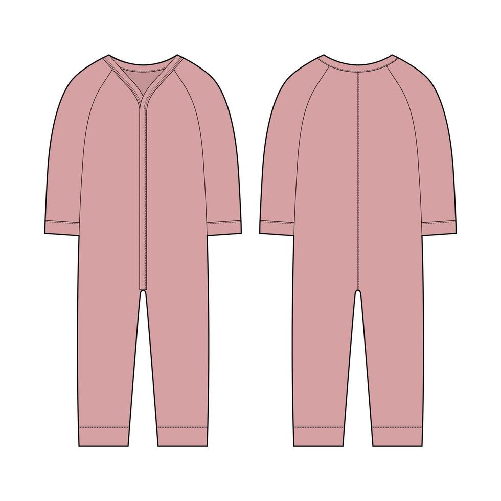 onesie con mangas largas. mameluco infantil. color pudra. ropa de cuerpo de bebé maqueta. mono de niños. vector