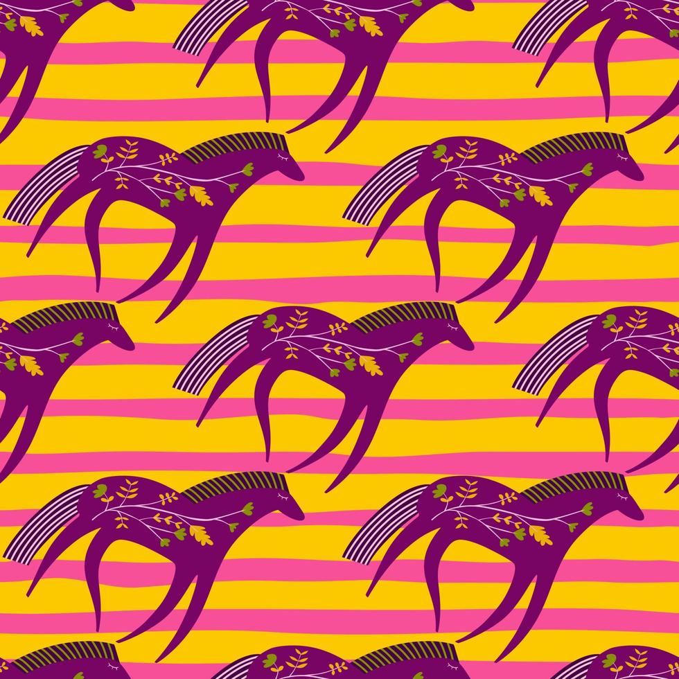 caballo dibujado a mano de patrones sin fisuras. lindo fondo de pantalla de dibujos animados con flores silvestres y animales estilizados. vector