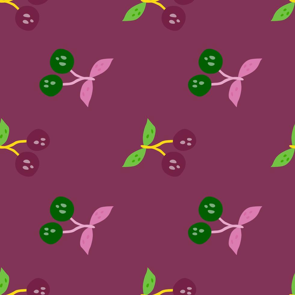 Hand drawn cherry berries and leaves seamless pattern. Hand drawn cherries wallpaper. Fruits backdrop. vector