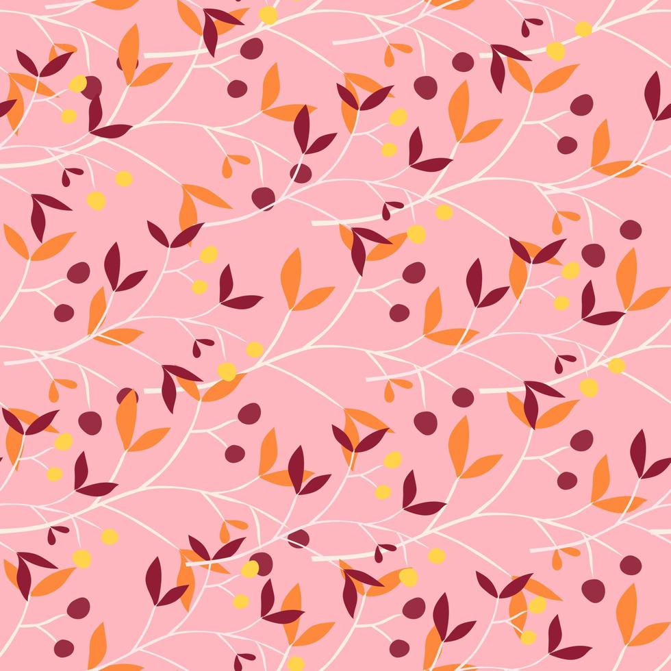 Hand drawn berry elements with leaves seamless pattern. Doodle botanical plants wallpape. vector