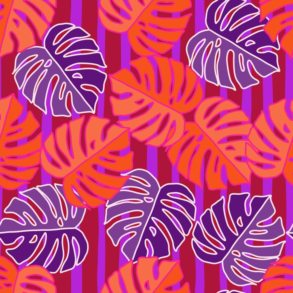 Outline monstera silhouettes seamless pattern. Palm leaves endless background. Botanical wallpaper. vector