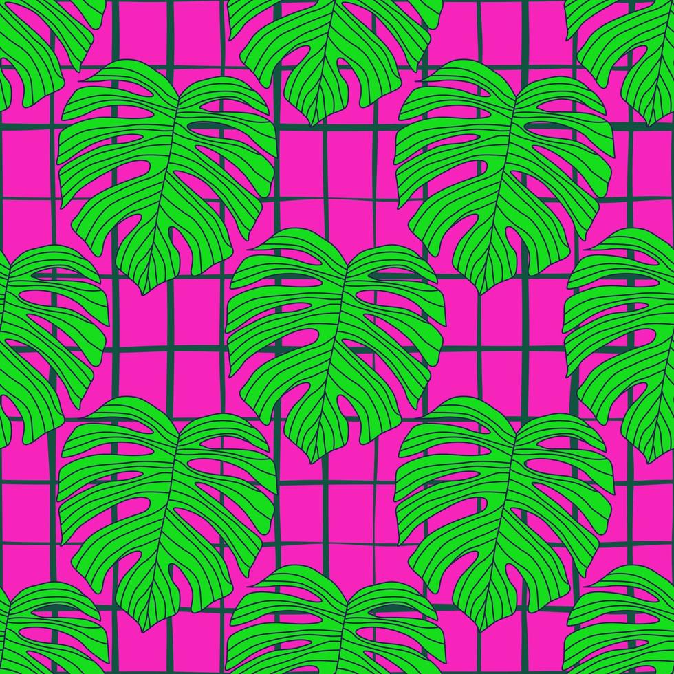 Contoured outline monstera silhouettes seamless pattern. Palm leaves endless background. Botanical wallpaper. vector