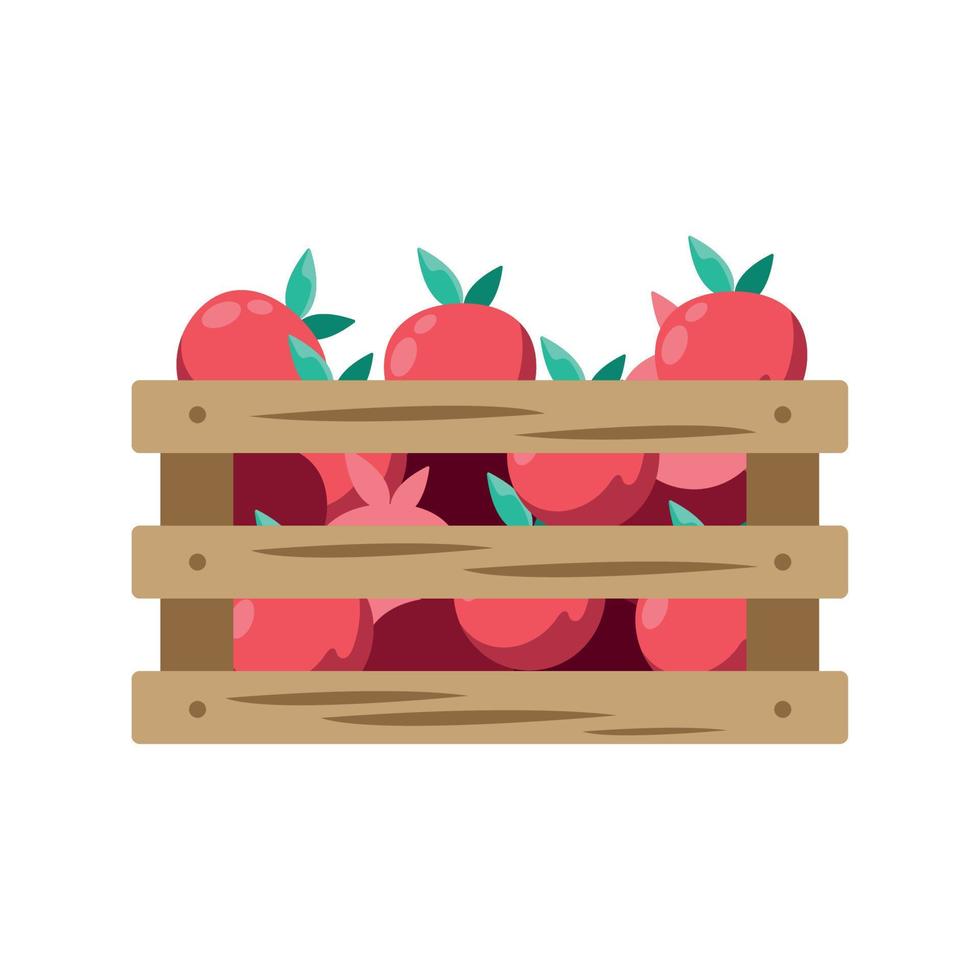 tomates en caja de madera vector