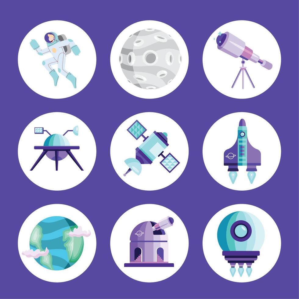 nine space outer icons vector