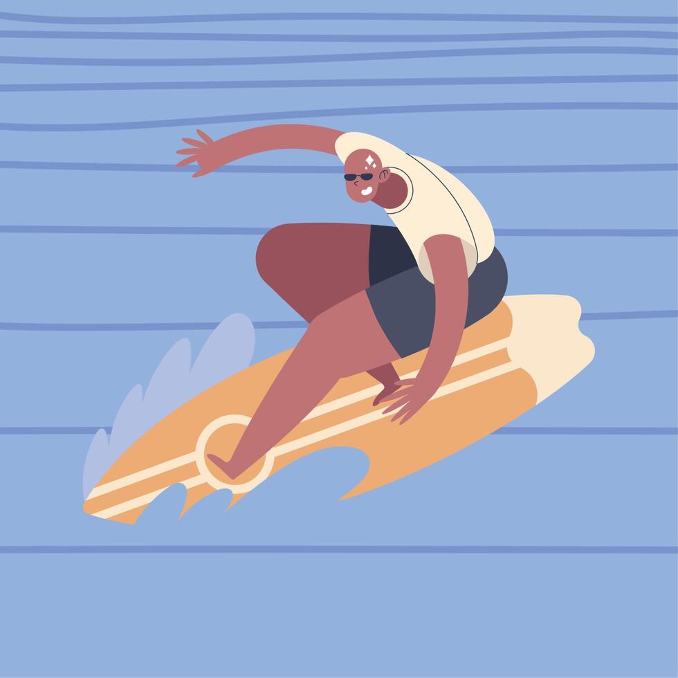 bald surfing in the sea vector