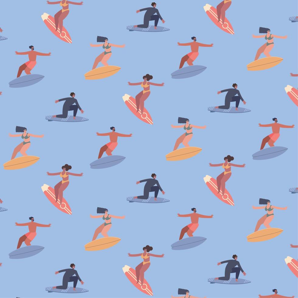 surfers sporters characters pattern vector