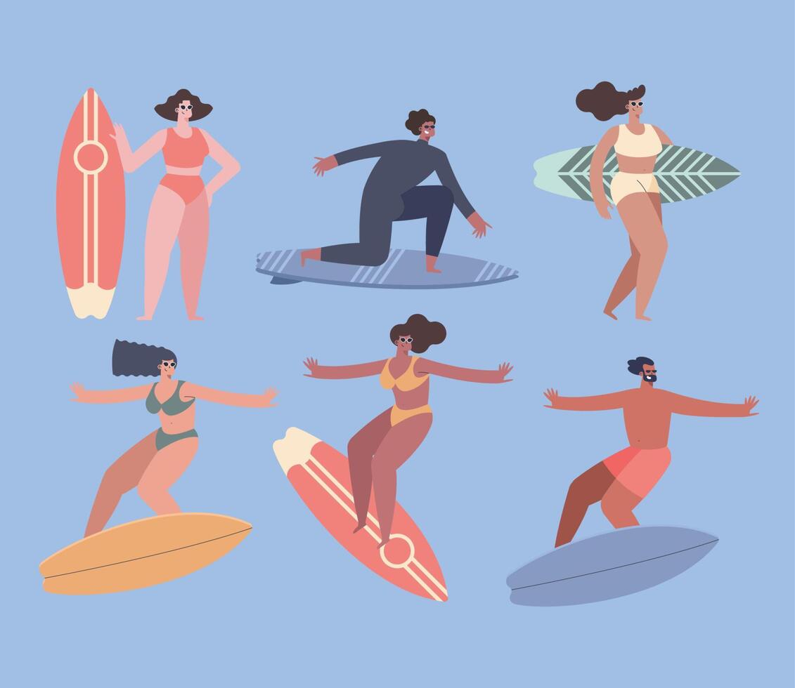 surfers sporters six characters vector