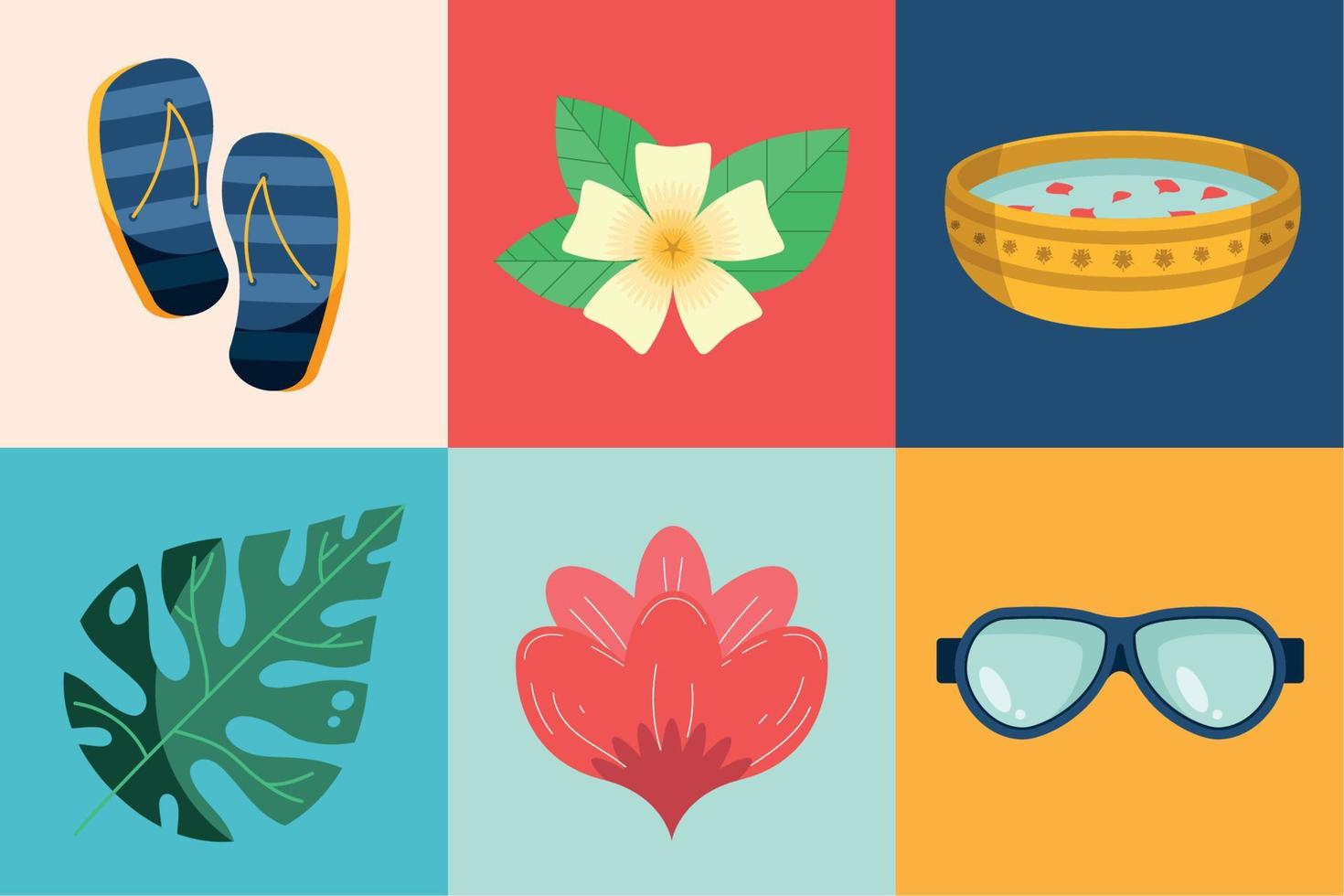 six songkran festival icons vector