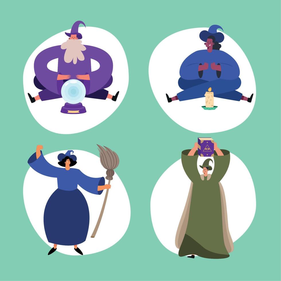 set of wizard and witches vector