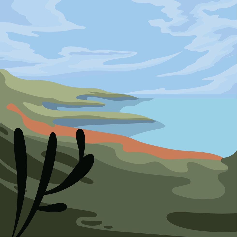 paisaje de montañas y océano vector