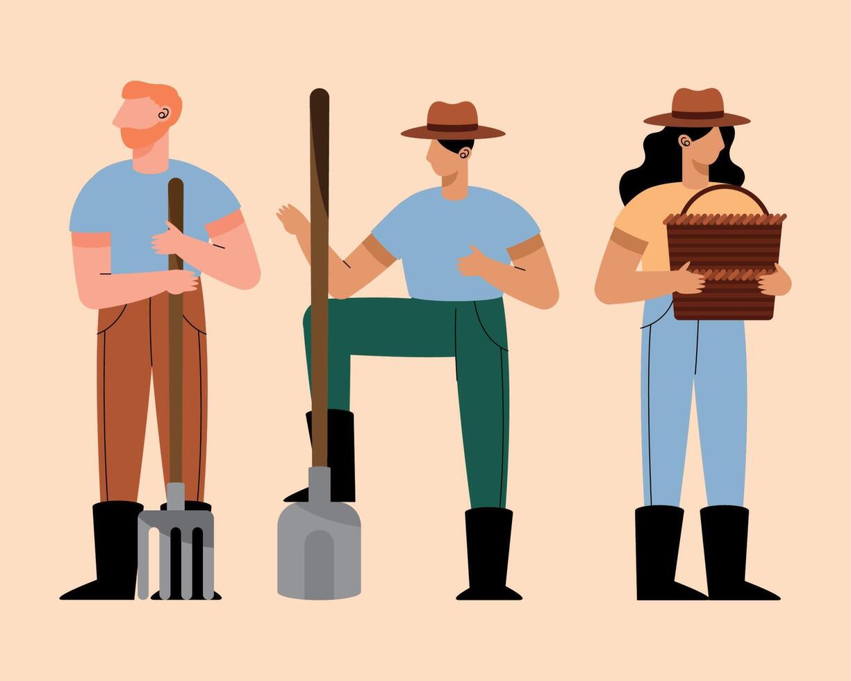 three farmers working characters vector