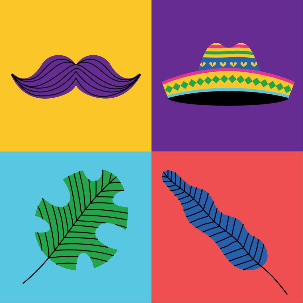 cinco de mayo cuatro iconos vector