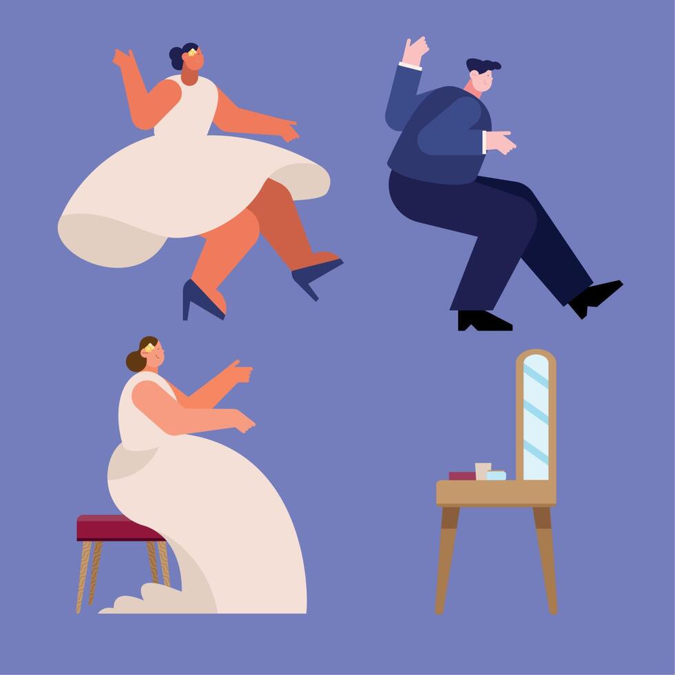 three wedding characters vector